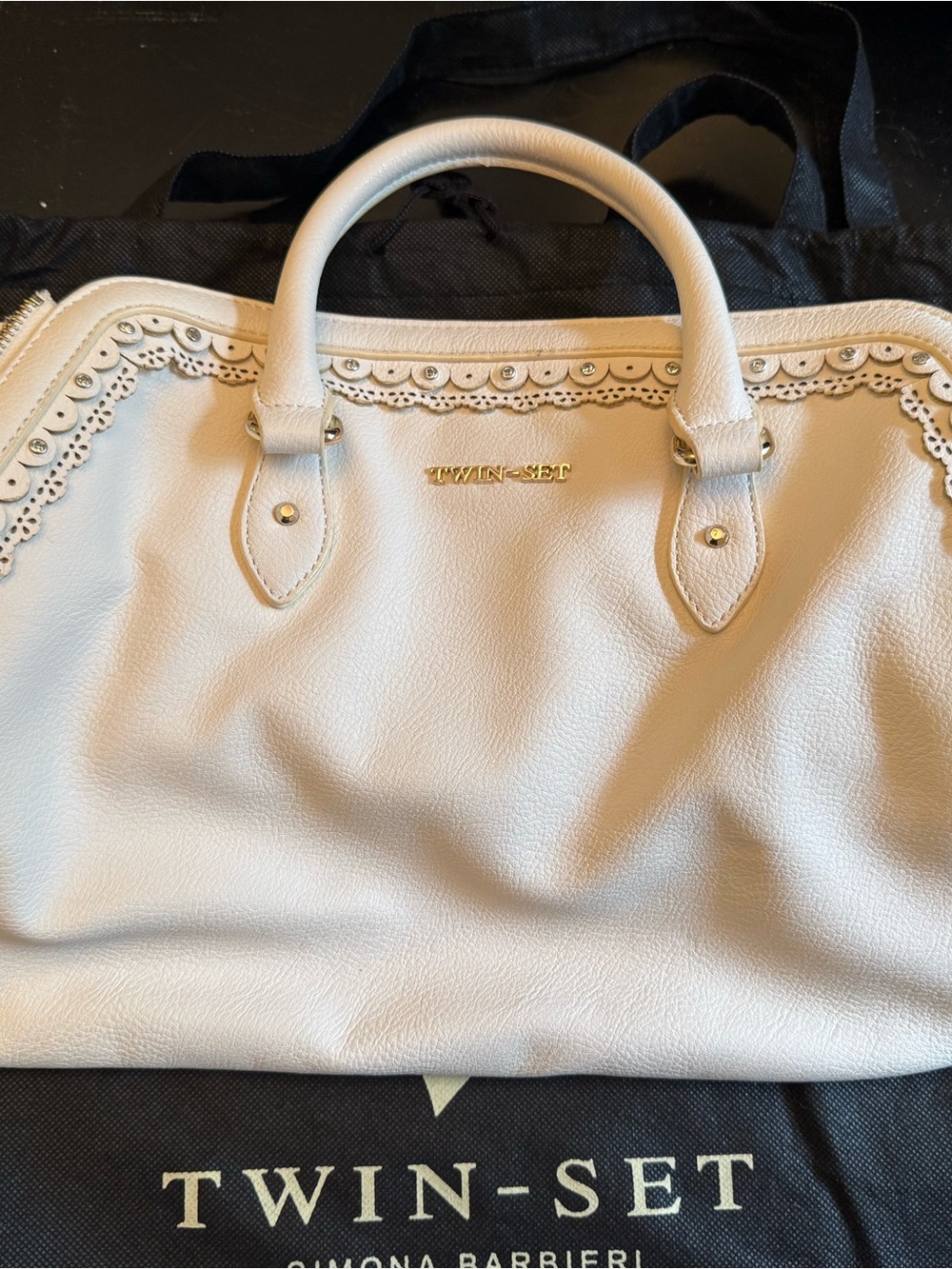TWIN-SET Cream Scalloped Leather Tote